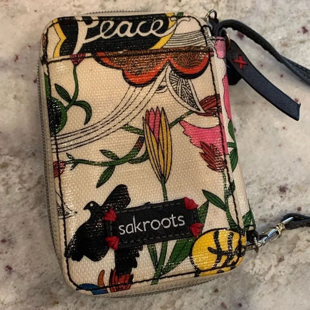 Sakroots Peace Zip Around Mini Bag Wristlet